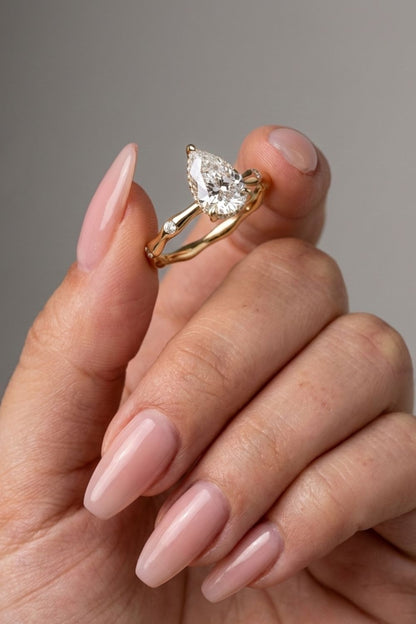 Pear Cut Hidden Halo Dainty Moissanite Engagement Ring