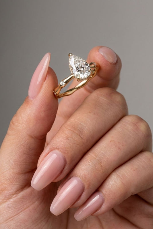 Pear Cut Hidden Halo Dainty Moissanite Engagement Ring