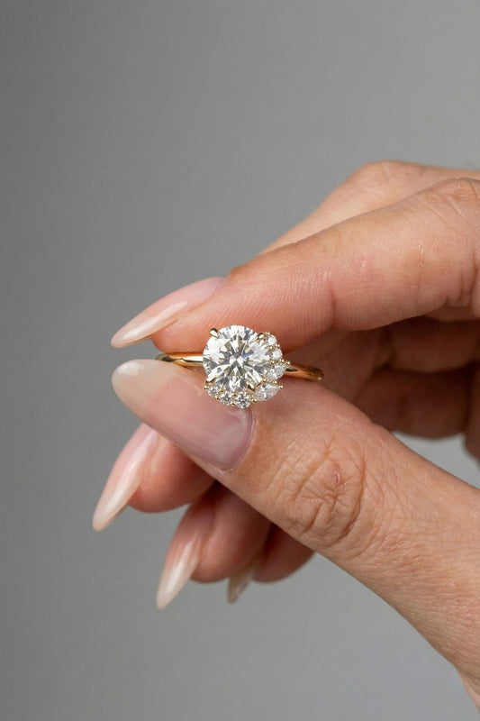 1.24 CT - 3.24 CT Round Brilliant Cut Lab grown Diamond Cluster Engagement Ring