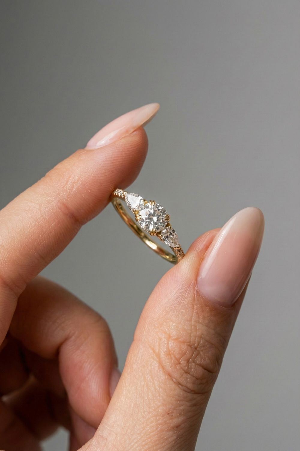 Round Cut Lab grown Diamond Three Stone & Pave Engagement Ring
