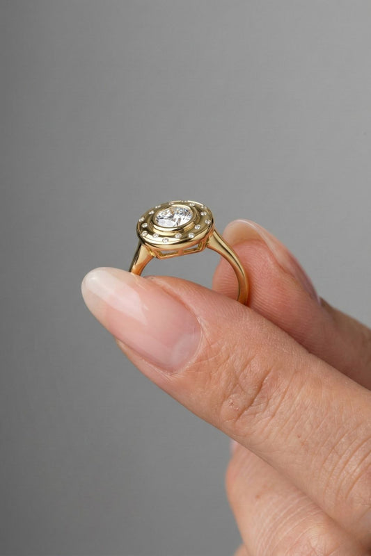 Round Cut Bezel Set Cluster Unique Moissanite Engagement Ring