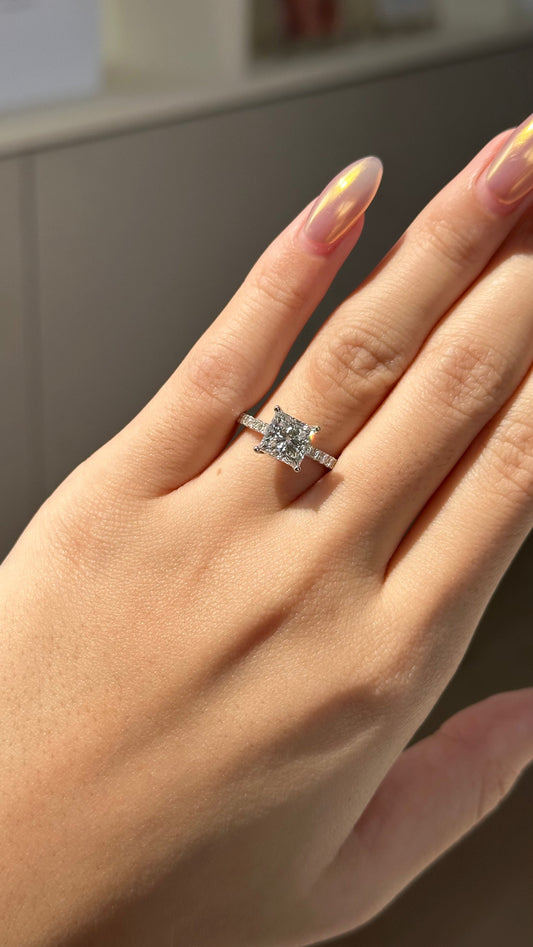 2 CT Princess Cut Lab grown Diamond Micro Pave Engagement Ring