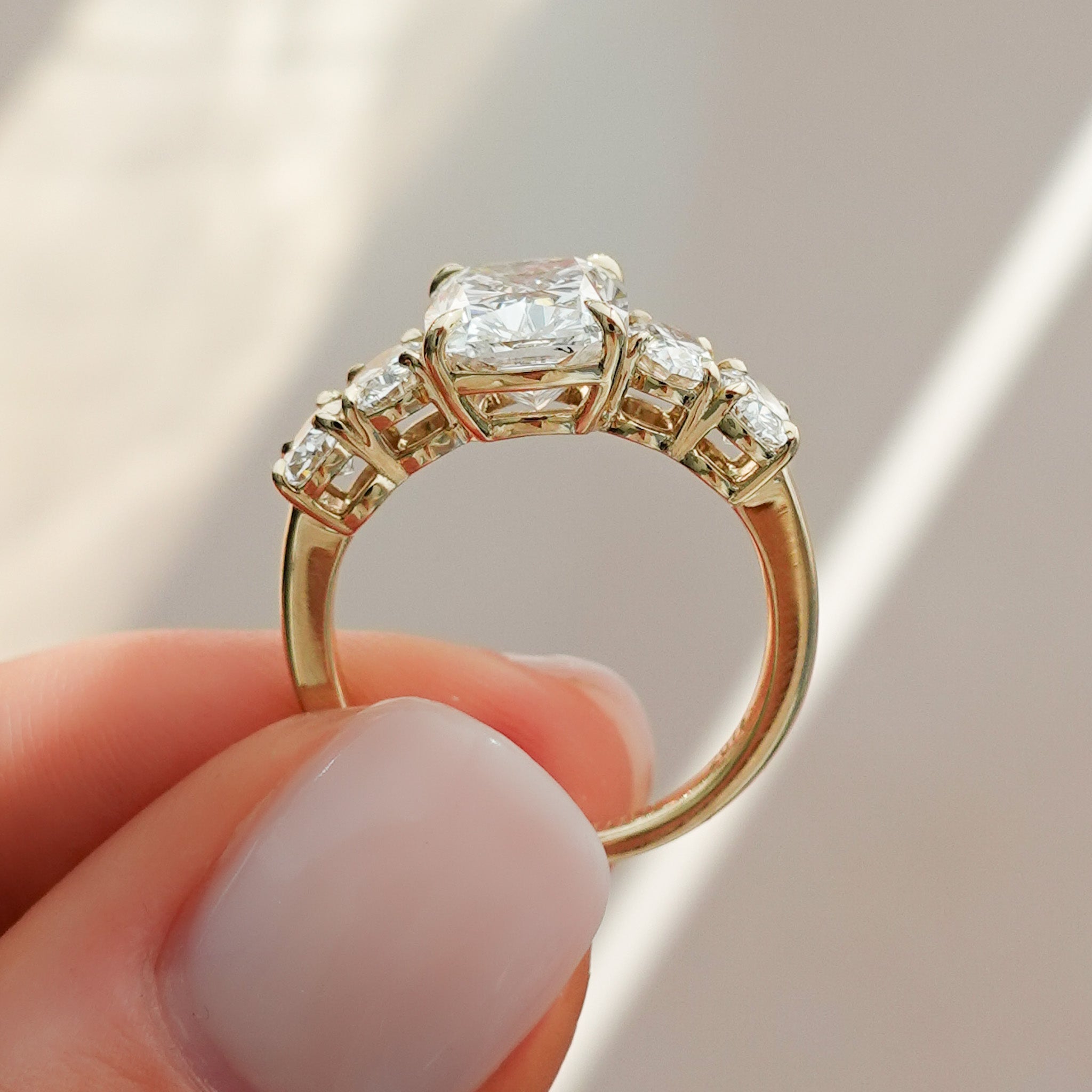 2 CT - 3 CT Elongated Cushion Cut Lab grown Diamond Five Stone Engagement Ring