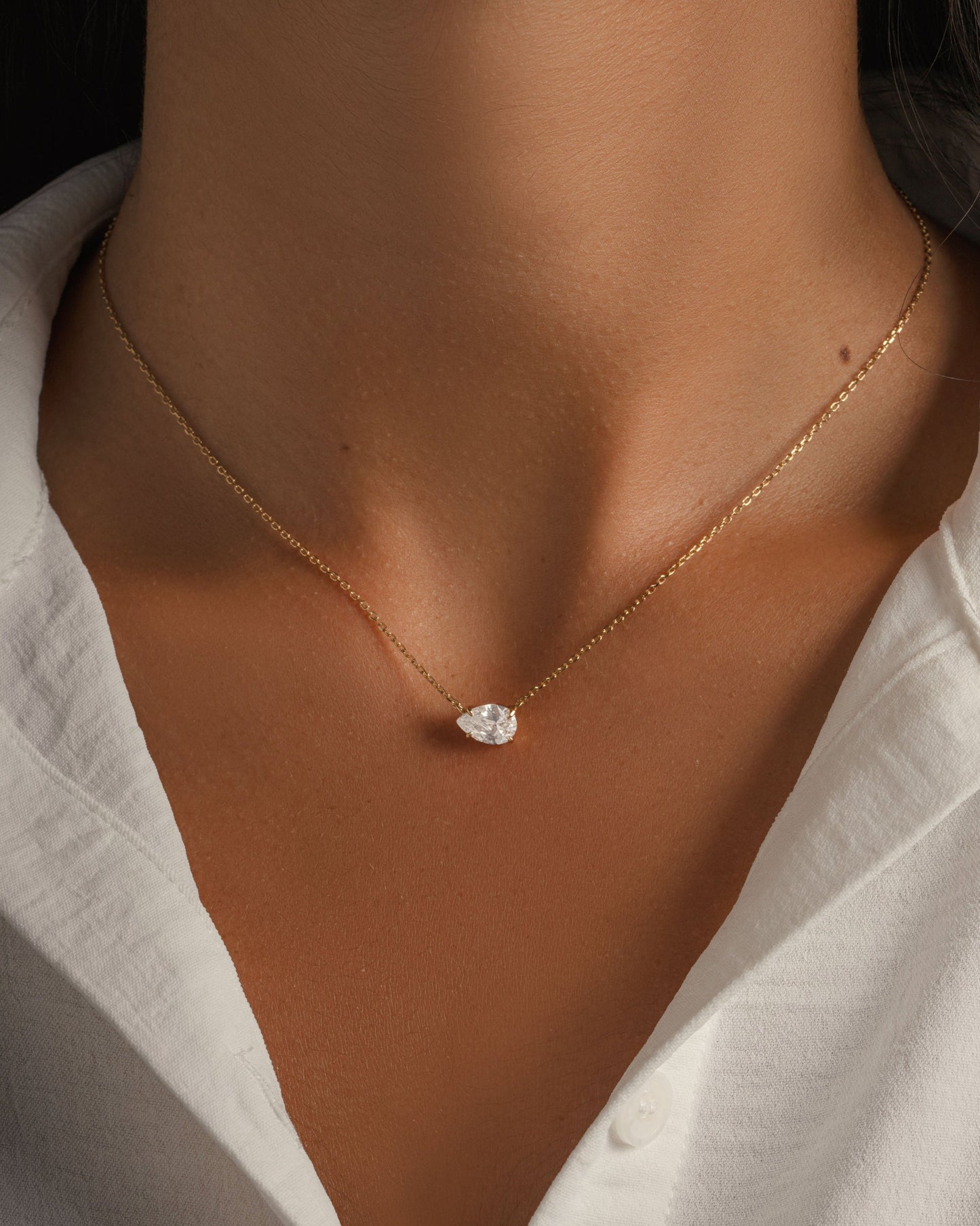 1.33 CT Pear Cut Moissanite Diamond Sideways Solitaire Pendant Necklace