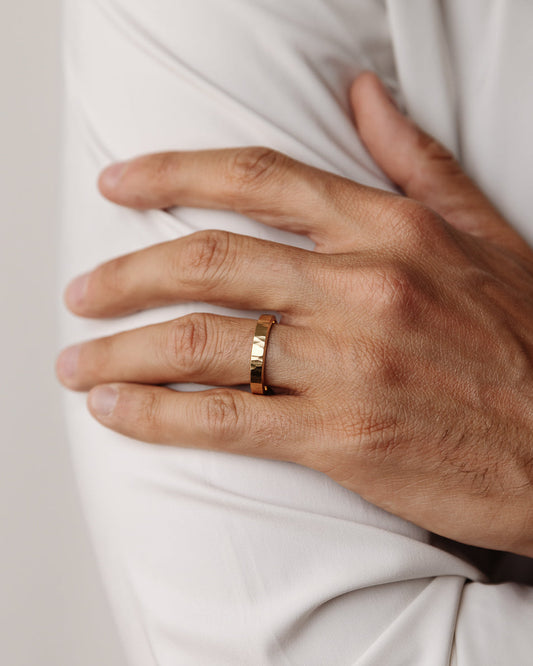 Straight Hammered Wedding Band For Men