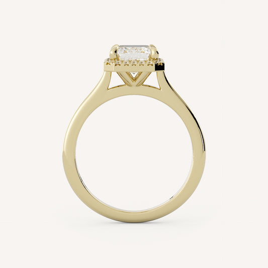 1 CT - 3 CT Emerald Cut Lab grown Diamond Halo Cathedral Setting Engagement Ring