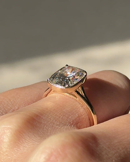 3.1 CT Elongated Cushion Cut Lab grown Diamond Semi Bezel Engagement Ring