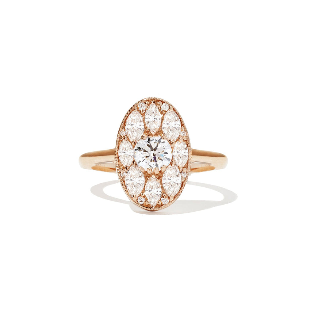 0.47 CT Round Cut Moissanite Oval Shape Feather Mosaic Engagement Ring