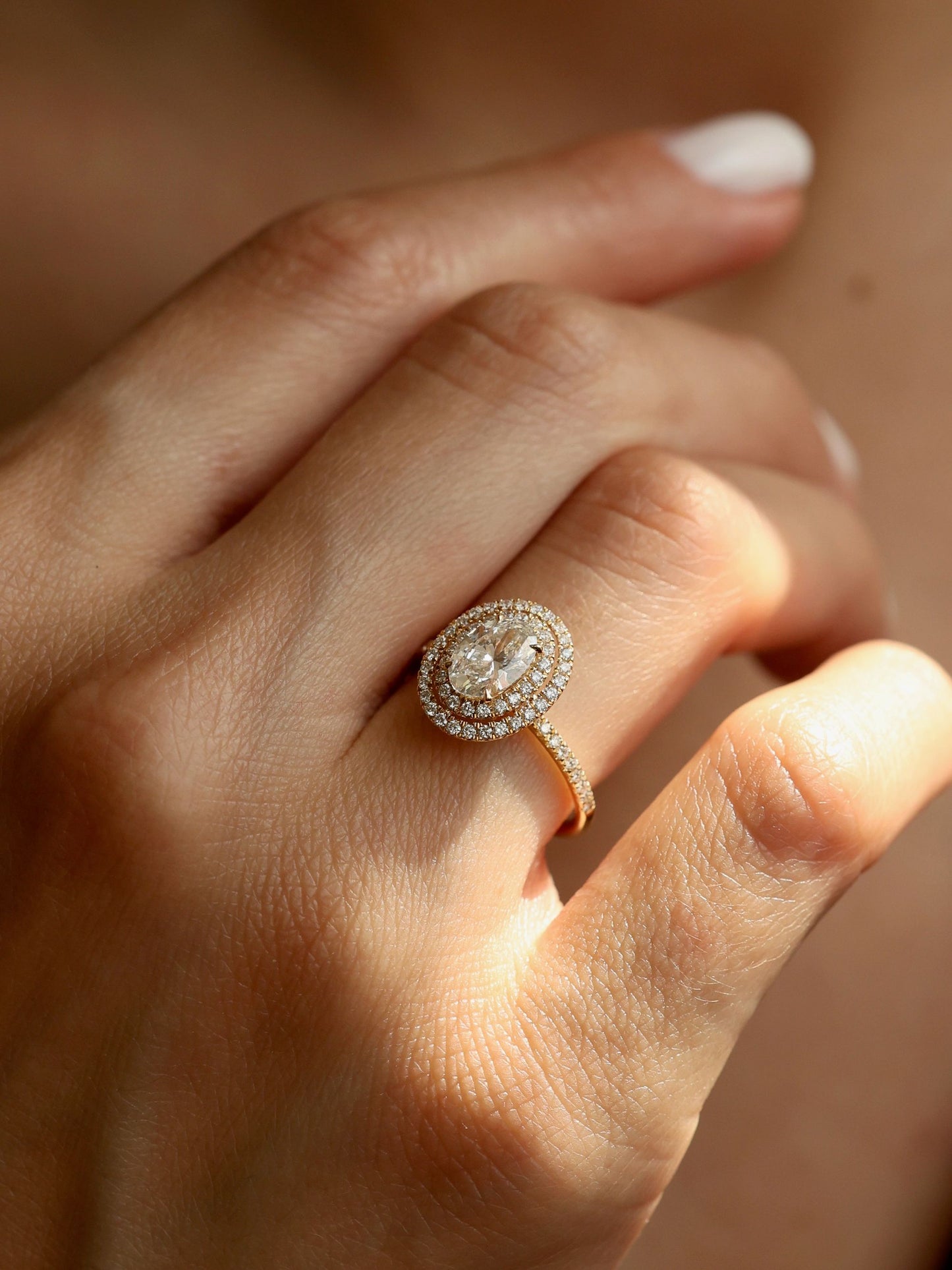 1 CT - 3 CT Oval Cut Lab grown Diamond Double Halo & Pave Engagement Ring