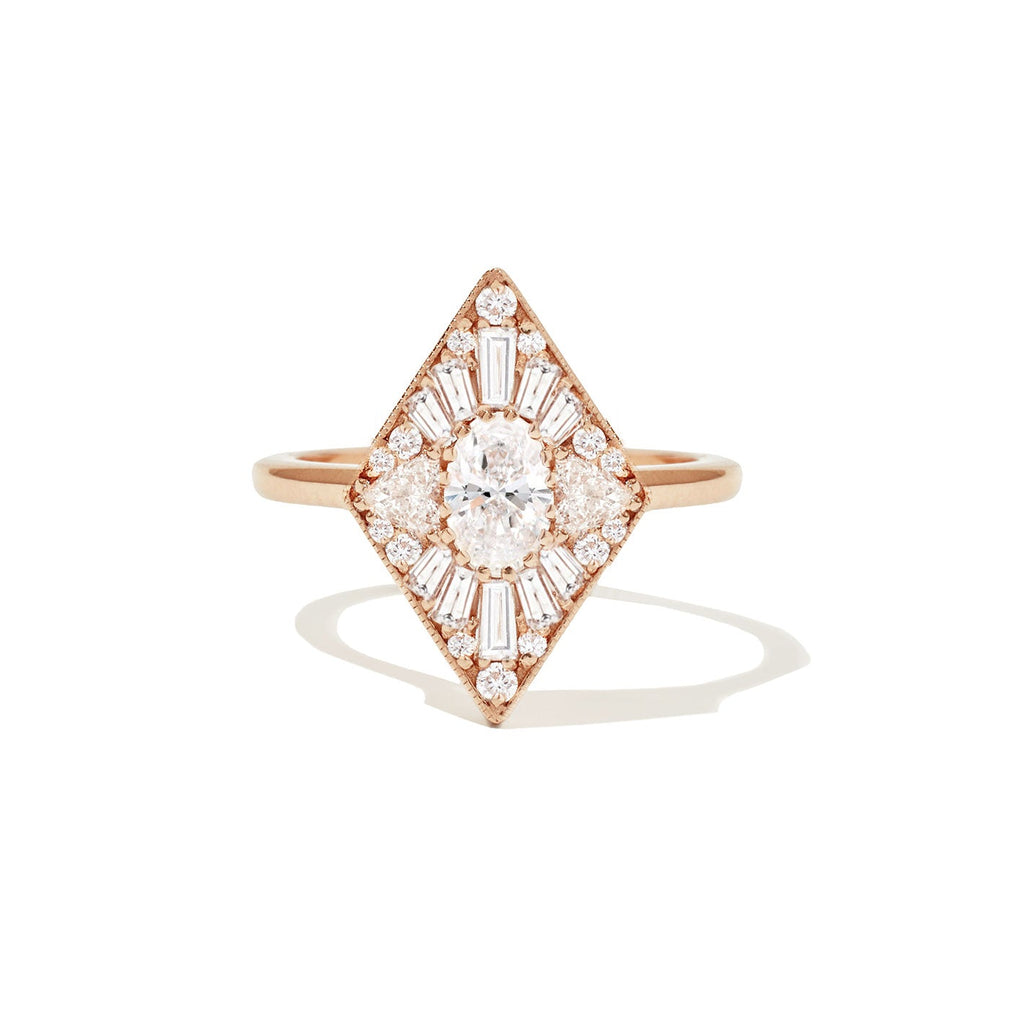 0.36 CT Oval Cut Moissanite Kite Shape Mosaic Engagement Ring