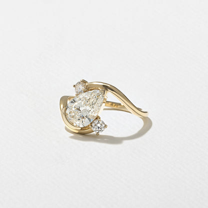 1.53 CT - 2.53 CT Pear Cut Lab grown Diamond Side Stone Engagement Ring