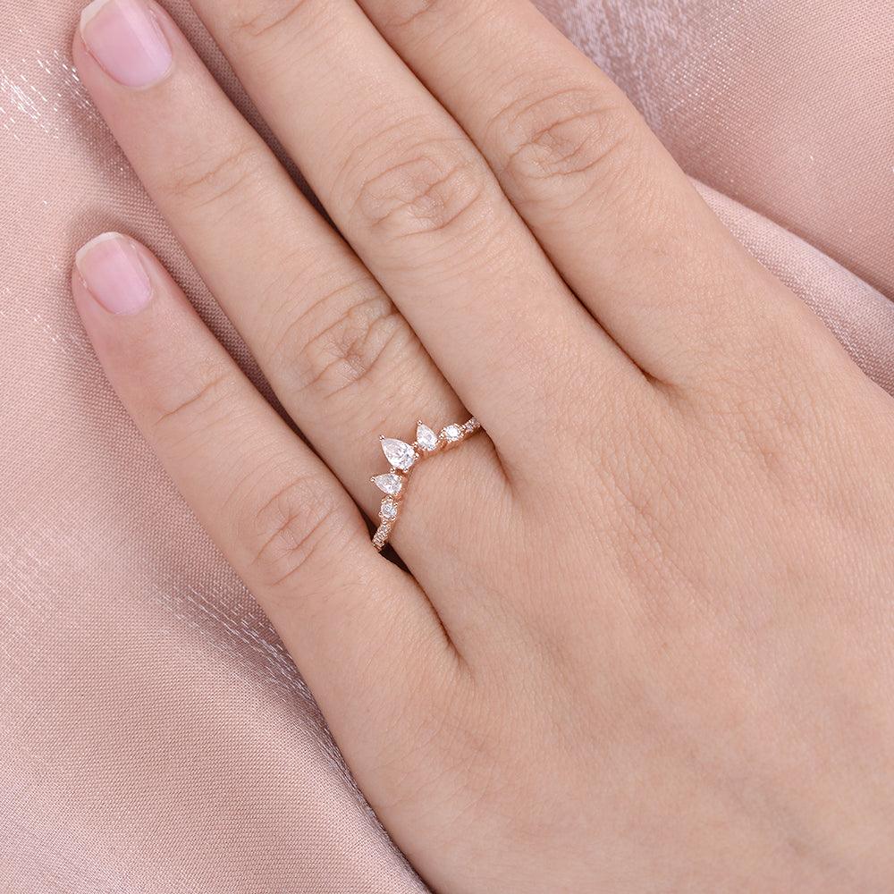 0.18 TCW Pear Moissanite Curved Pave Stacking Wedding Band