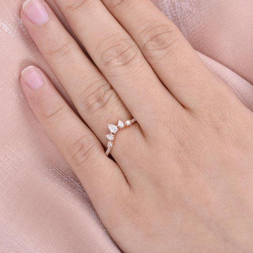 0.18 TCW Pear Moissanite Curved Pave Stacking Wedding Band