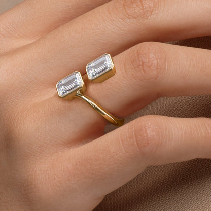 3 TCW Double Emerald Cut Bezel Bypass Moissanite Engagement Ring