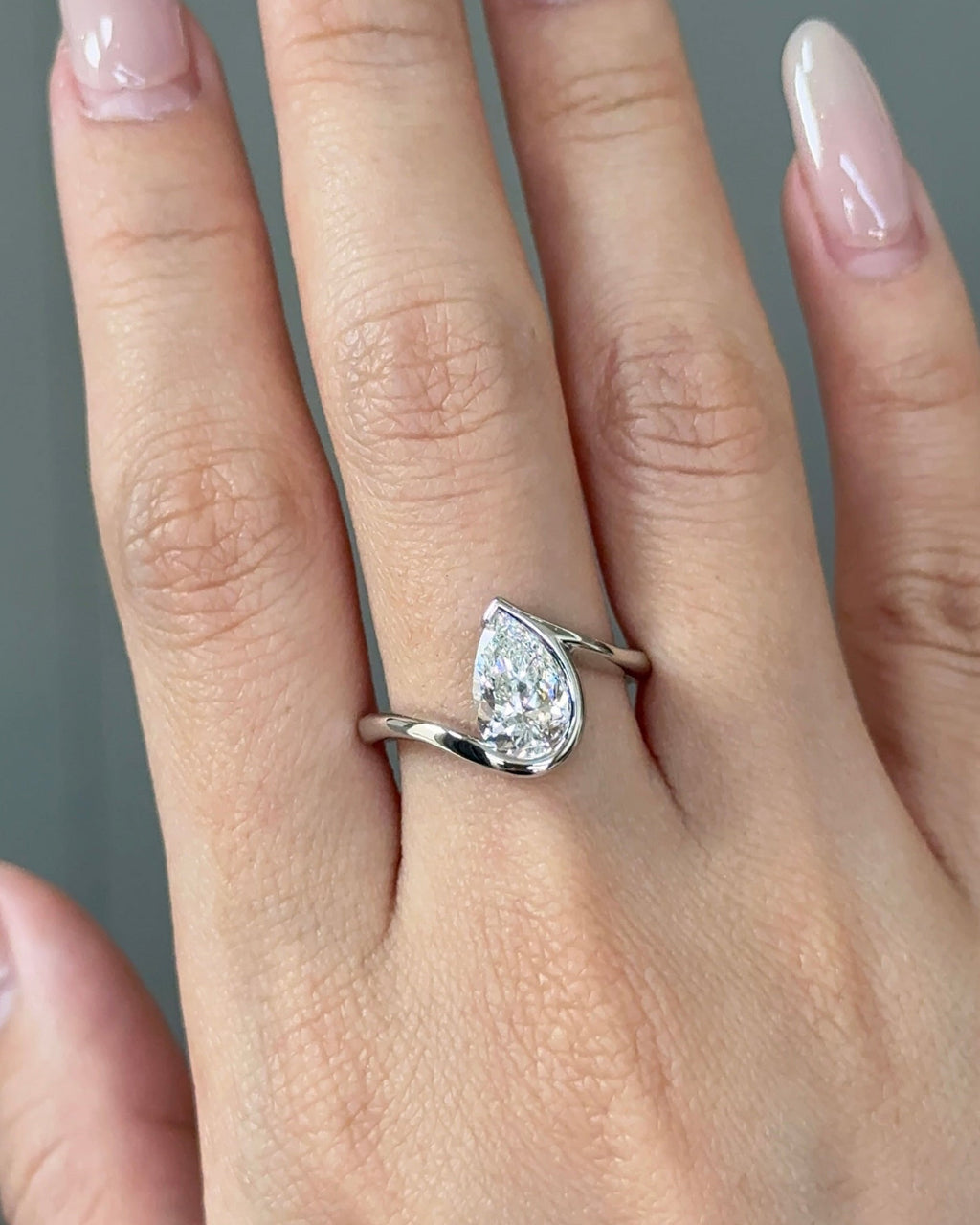 1.52 CT Pear Lab grown Diamond Bezel Engagement Ring
