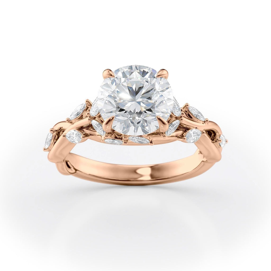 2 CT Round Cut Twisted Vine Moissanite Engagement Ring