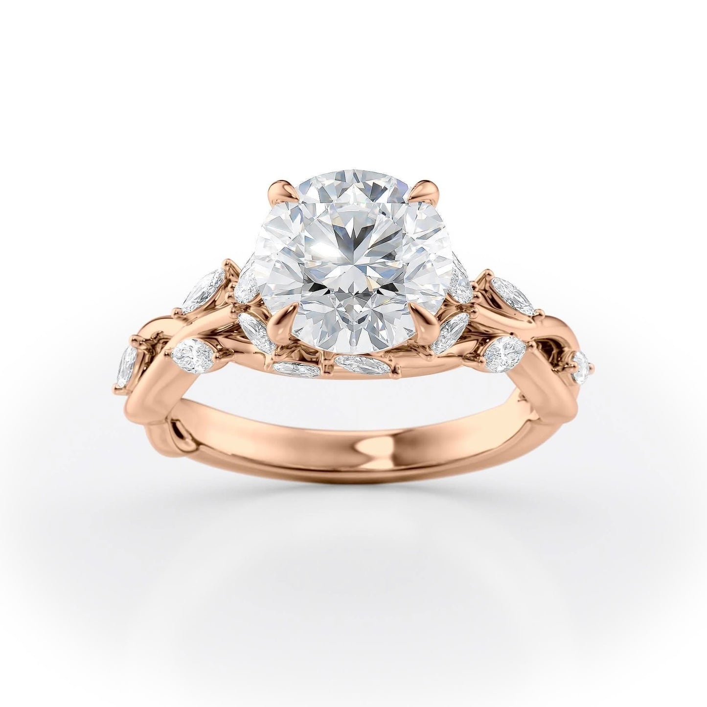 2 CT Round Cut Twisted Vine Moissanite Engagement Ring