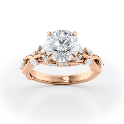 2 CT Round Cut Twisted Vine Moissanite Engagement Ring