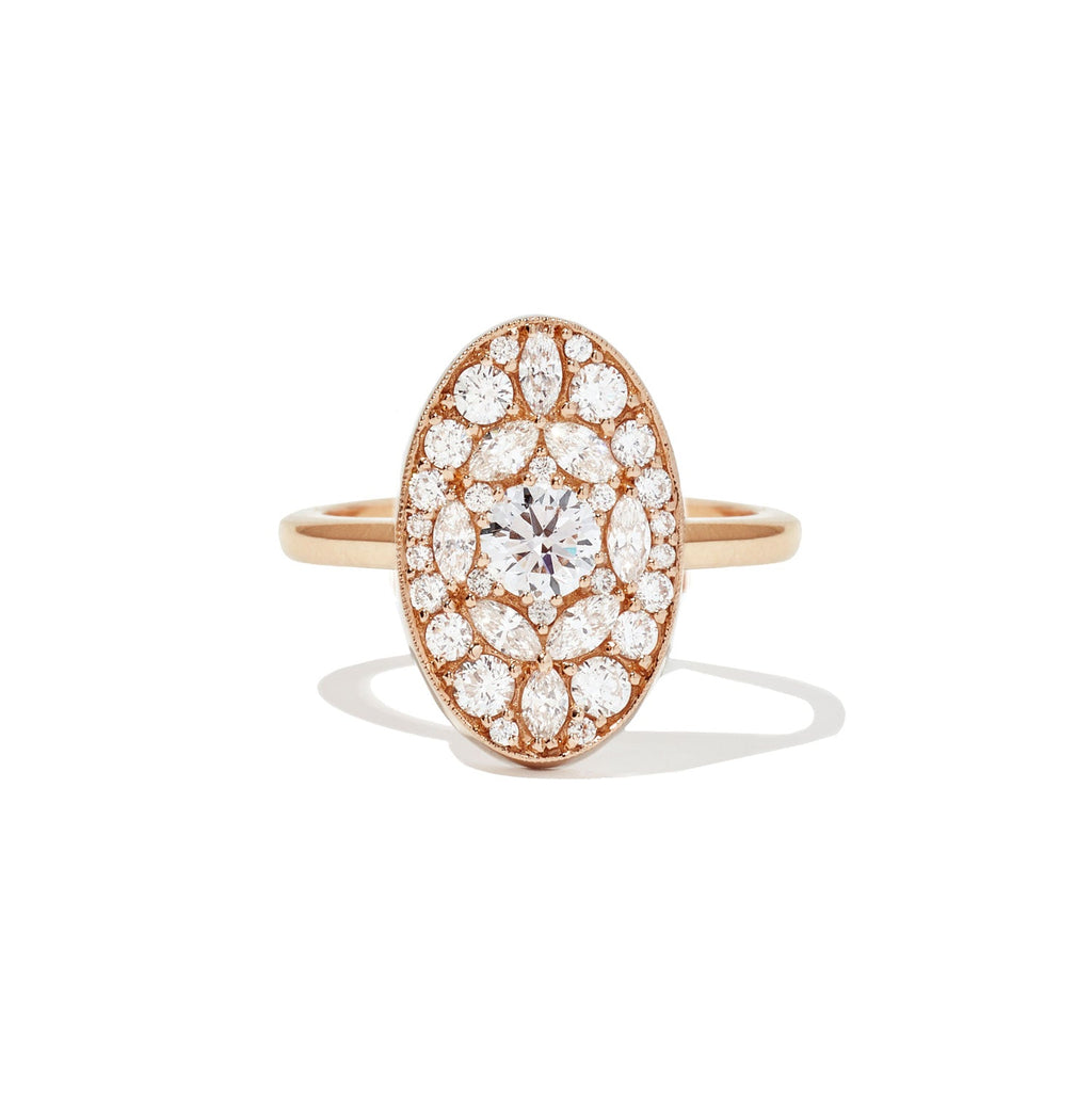 0.35 CT Round Cut Moissanite Oval Shape Mosaic Engagement Ring