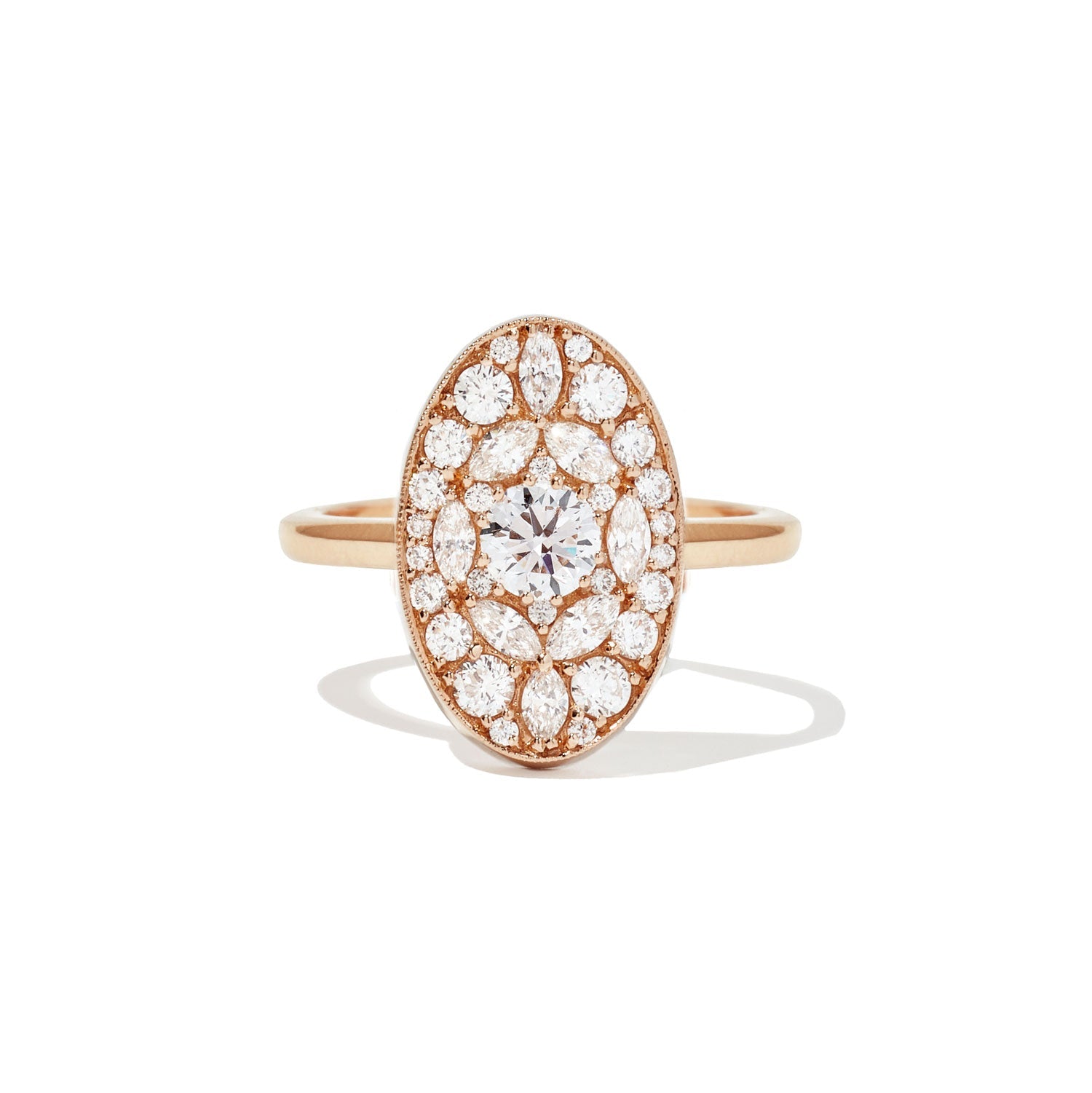 0.35 CT Round Cut Moissanite Oval Shape Mosaic Engagement Ring