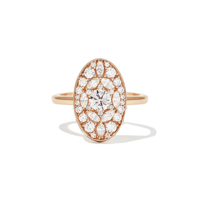 0.35 CT Round Cut Moissanite Oval Shape Mosaic Engagement Ring