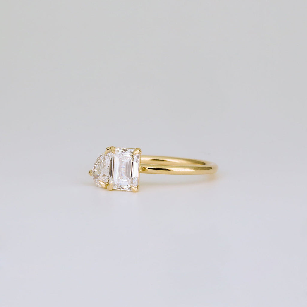 1.47 TCW Emerald & Pear Cut Lab grown Diamond Two Stone Engagement Ring