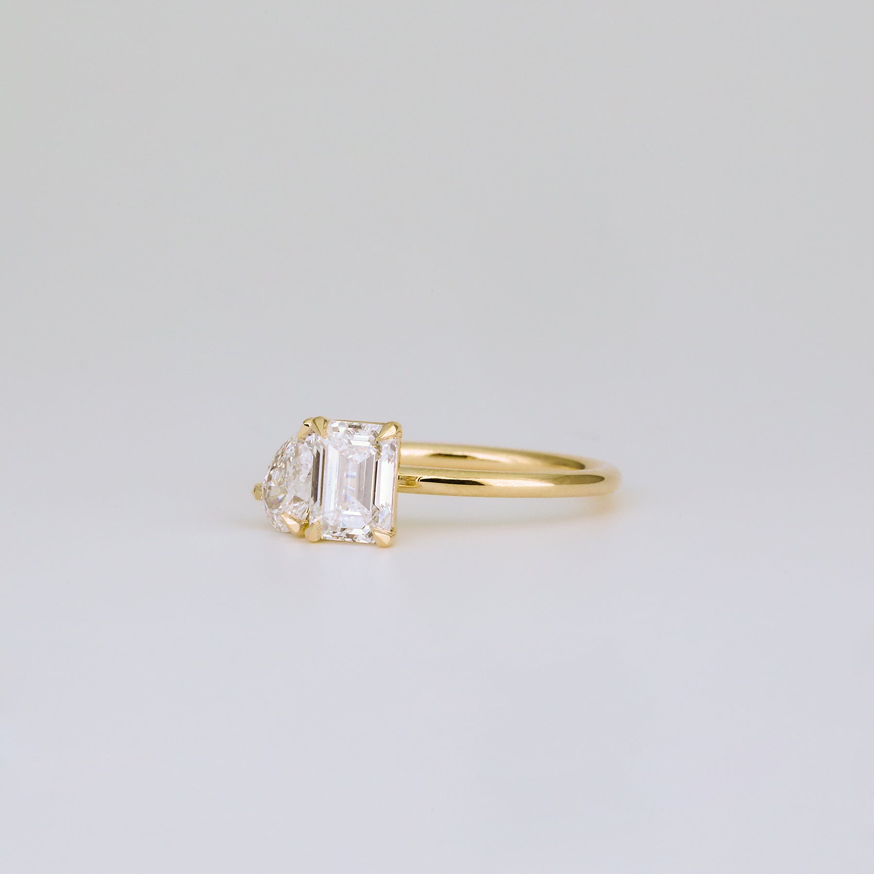 1.47 TCW Emerald & Pear Cut Lab grown Diamond Two Stone Engagement Ring