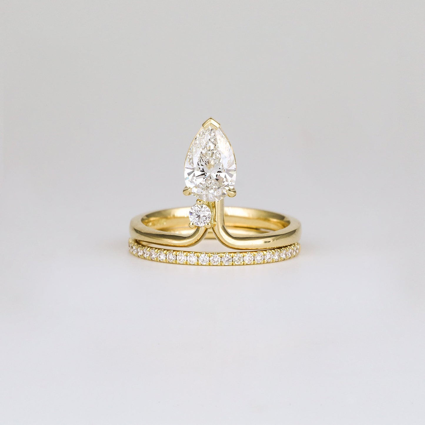 1.06 CT - 3.06 CT Pear Cut Lab grown Diamond Side Stone Unique Engagement Ring