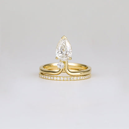 1.06 CT - 3.06 CT Pear Cut Lab grown Diamond Side Stone Unique Engagement Ring