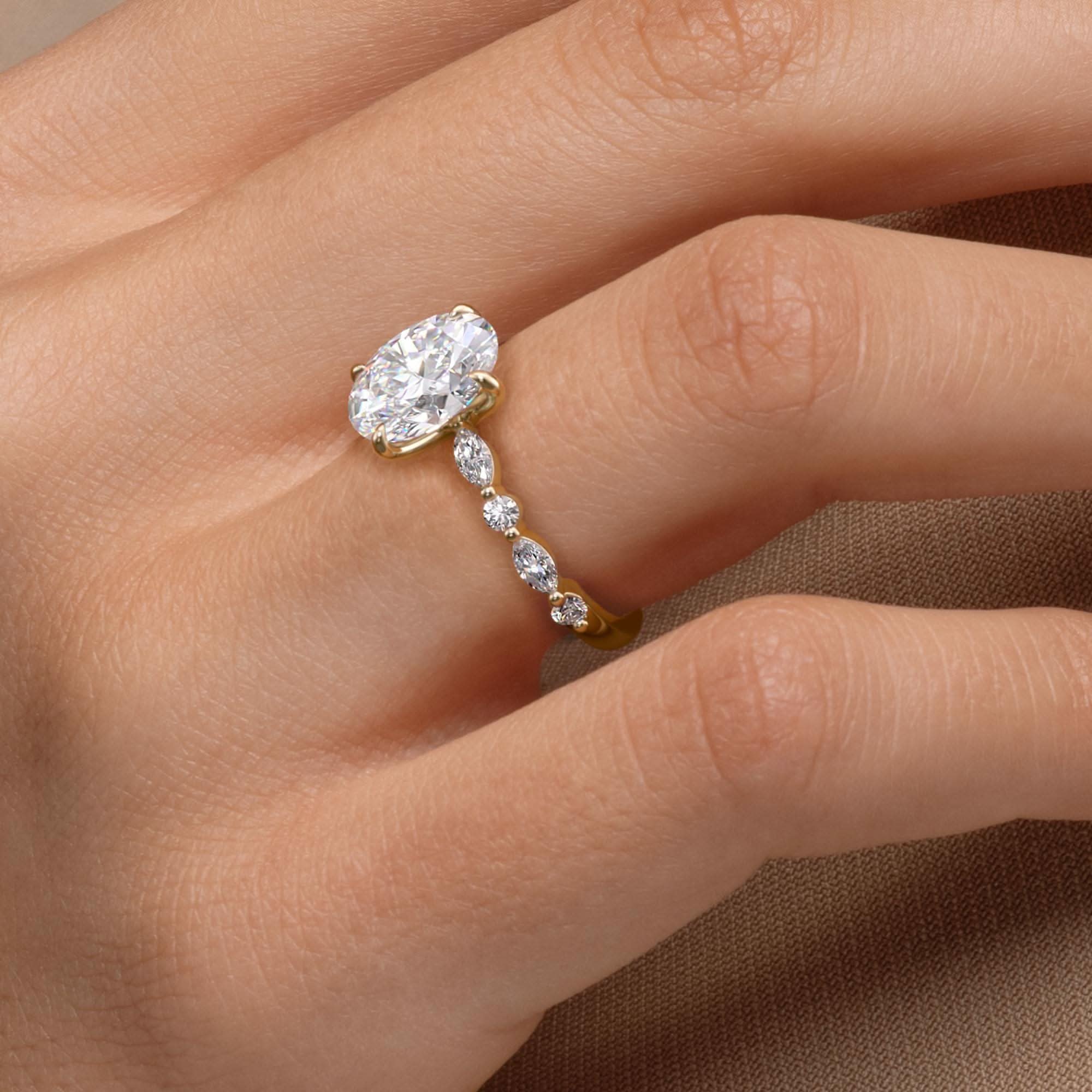 2 CT Oval Cut Dainty Pave Moissanite Engagement Ring
