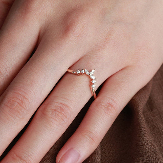 0.12 TCW Marquise & Round Moissanite V-Shape Pave Wedding Band