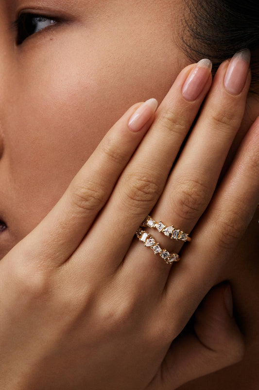 1.2 TCW Multi Shape Moissanite Diamond Double Band Style Wedding Band