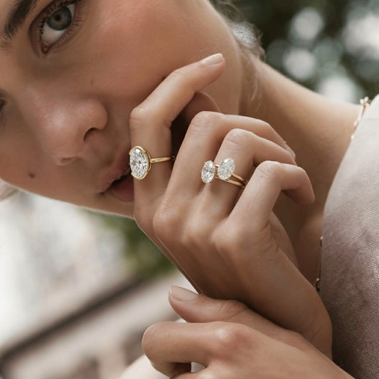 1.5 CT - 2.5 CT Oval Cut Half Bezel Solitaire Moissanite Engagement Ring