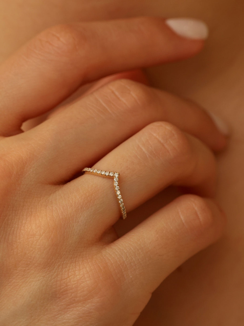 0.2 TCW Round CVD Diamond Pave V-Shaped Wedding Band