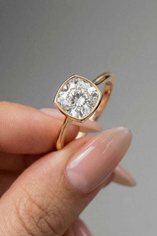 Cushion Cut Bezel Setting Solitaire Moissanite Engagement Ring