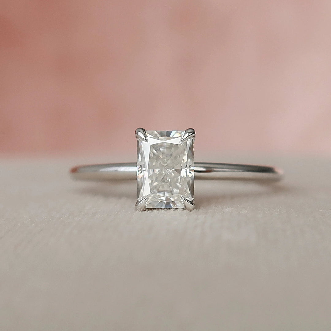 Radiant Cut Hidden Halo Moissanite Solitaire Bridal Set