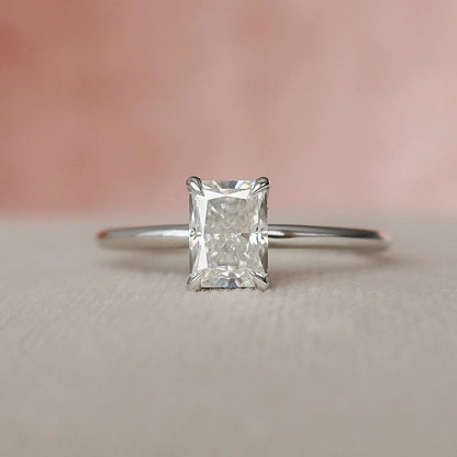 Radiant Cut Hidden Halo Moissanite Solitaire Bridal Set