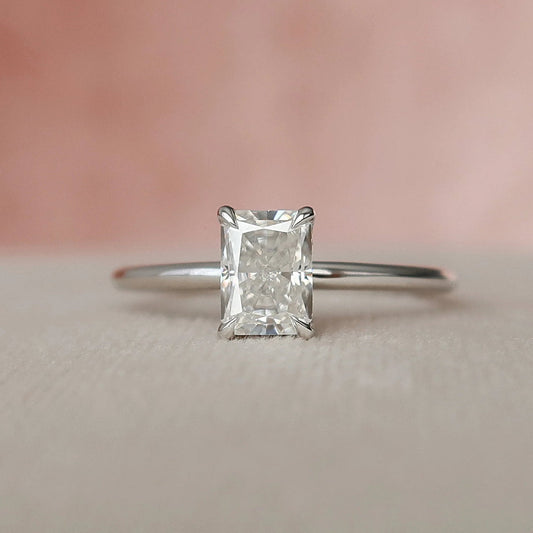Radiant Cut Hidden Halo Moissanite Solitaire Bridal Set