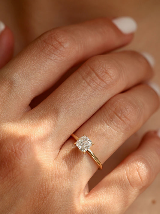 1 CT - 3 CT Cushion Cut Lab grown Diamond Solitaire Engagement Ring