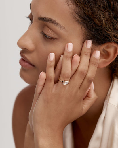 1 CT Emerald Cut Lab grown Diamond Bypass Side Stone & Bezel Engagement Ring