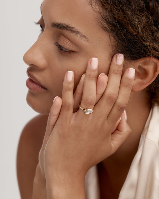 1 CT Emerald Cut Lab grown Diamond Bypass Side Stone & Bezel Engagement Ring
