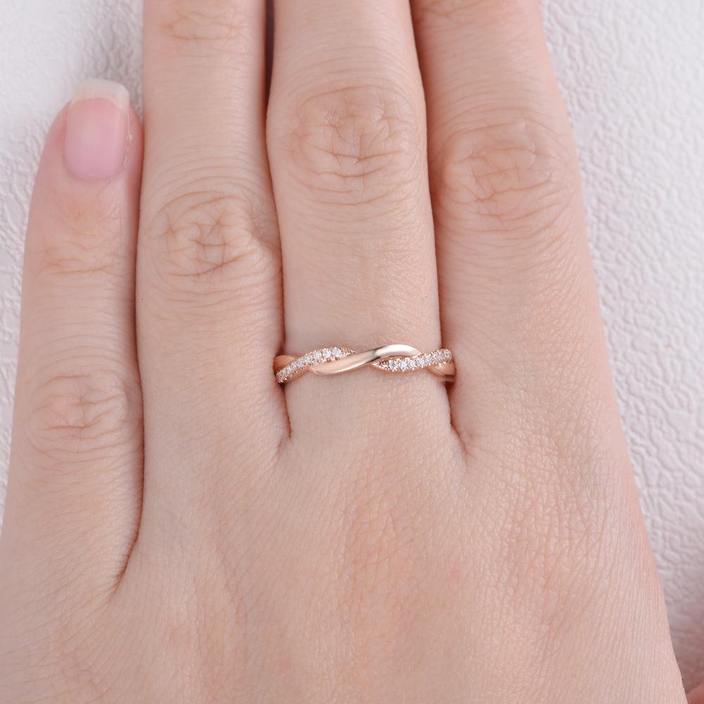 0.1 TCW Round Moissanite Twisted Full Eternity Wedding Band