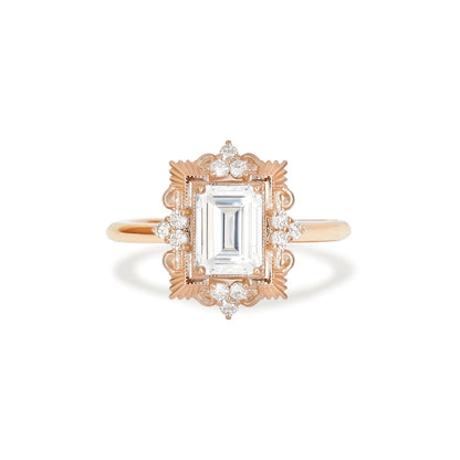 1.5 CT Emerald Cut Moissanite Florentine Mosaic Engagement Ring