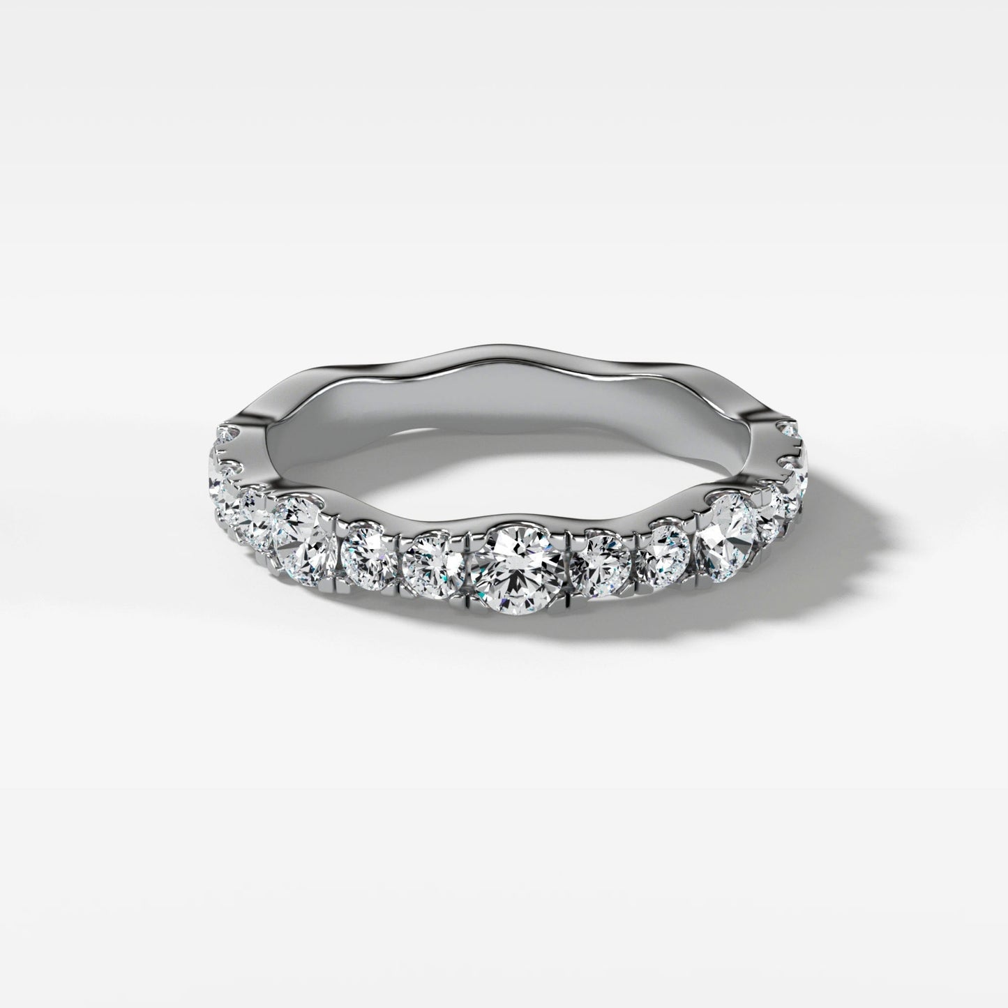 0.9 TCW Round CVD Diamond Pave Ripple Wedding Band