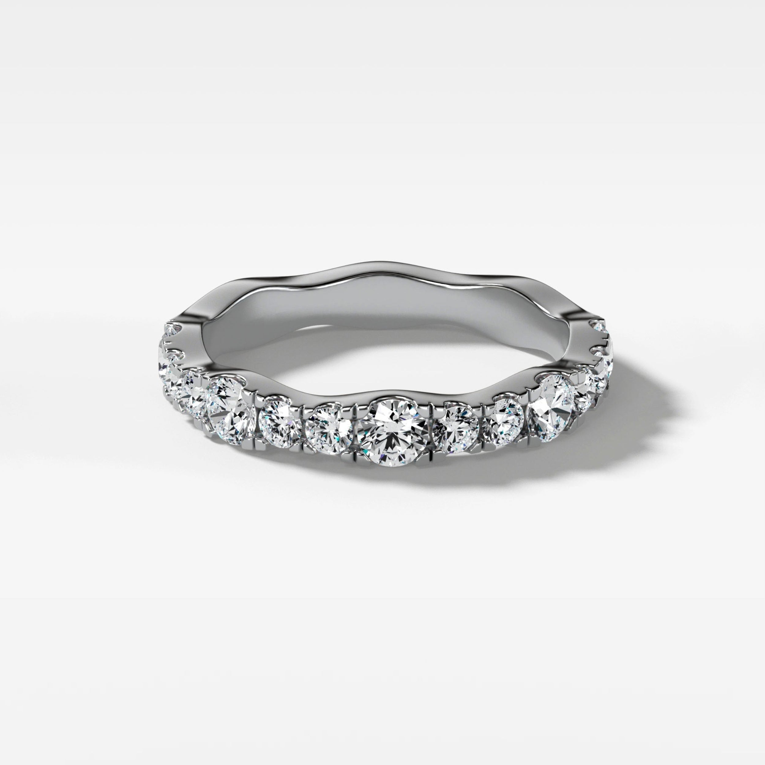 0.9 TCW Round CVD Diamond Pave Ripple Wedding Band