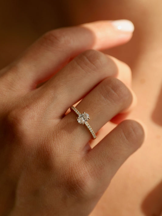 0.5 CT - 2.5 CT Oval Cut Lab grown Diamond Pave Engagement Ring