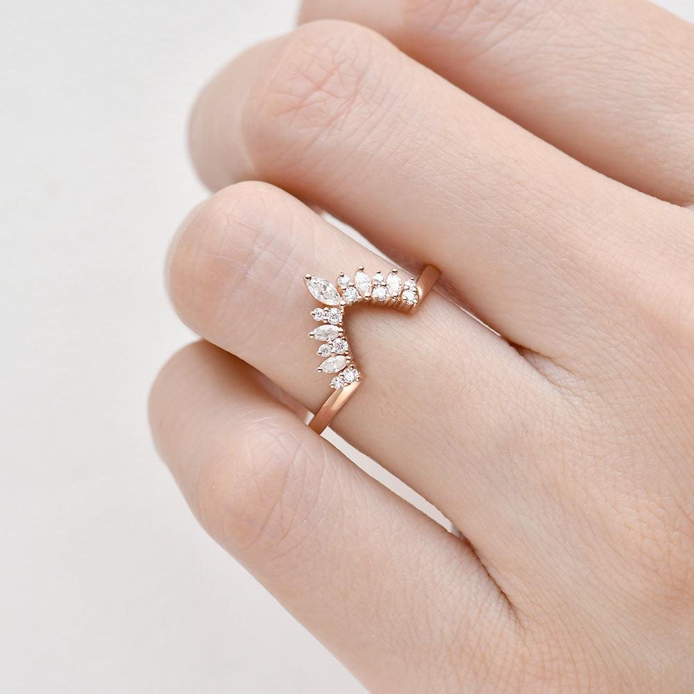 0.15 TCW Marquise & Round Moissanite Cluster Curved Wedding Band