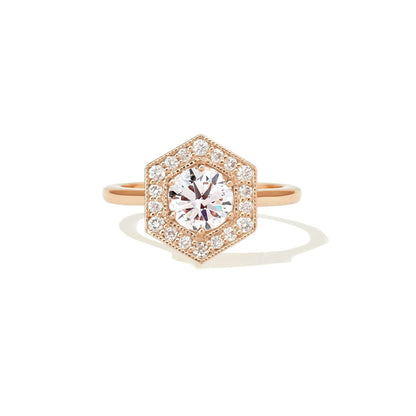 0.73 CT Round Cut Moissanite Hexagon Shape Halo Mosaic Engagement Ring
