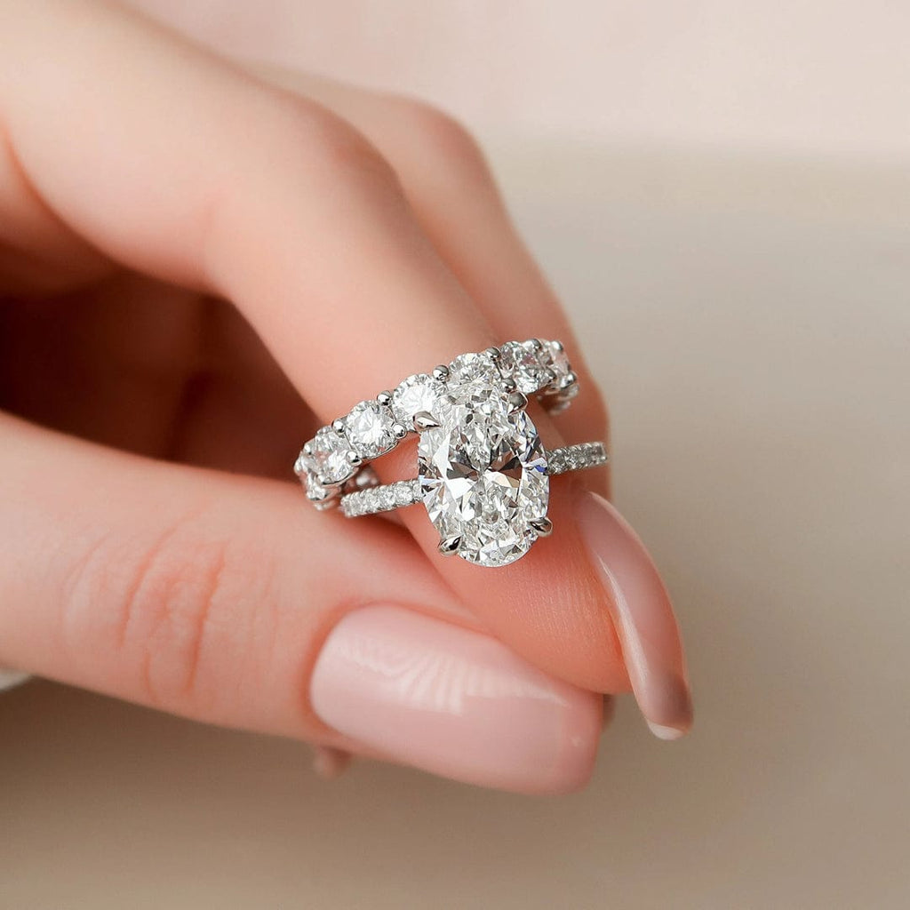 3.0 CT Oval Cut Hidden Halo Moissanite Eternity Bridal Set