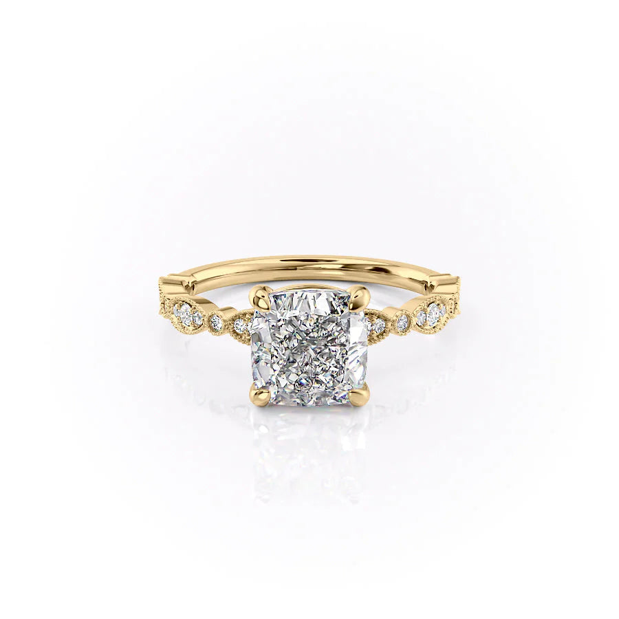 2 CT - 3 CT Cushion Cut Milgrain Pave Style Moissanite Engagement Ring